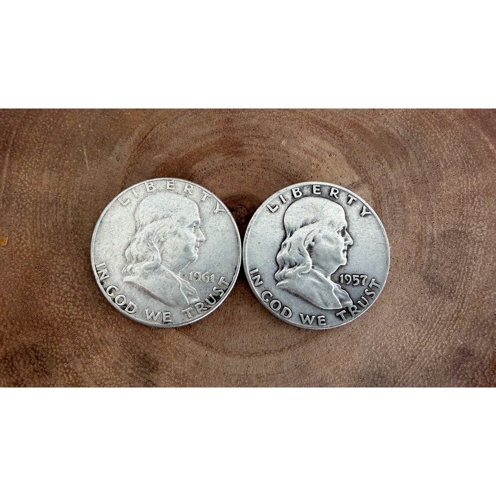 Lot 2 Franklin Half Dollar 1957 1961-D $1 90% Silver Coins